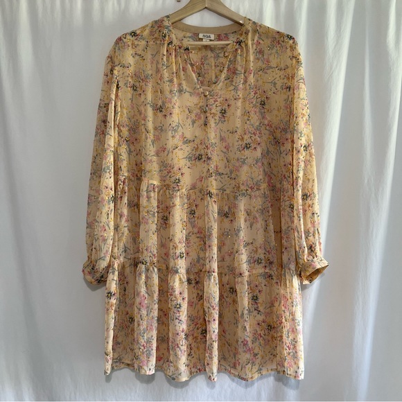 A.N.A New Apparel Size Large Long Sleeve Dress Slip Metallic Floral Buttons Pink - Picture 15 of 16